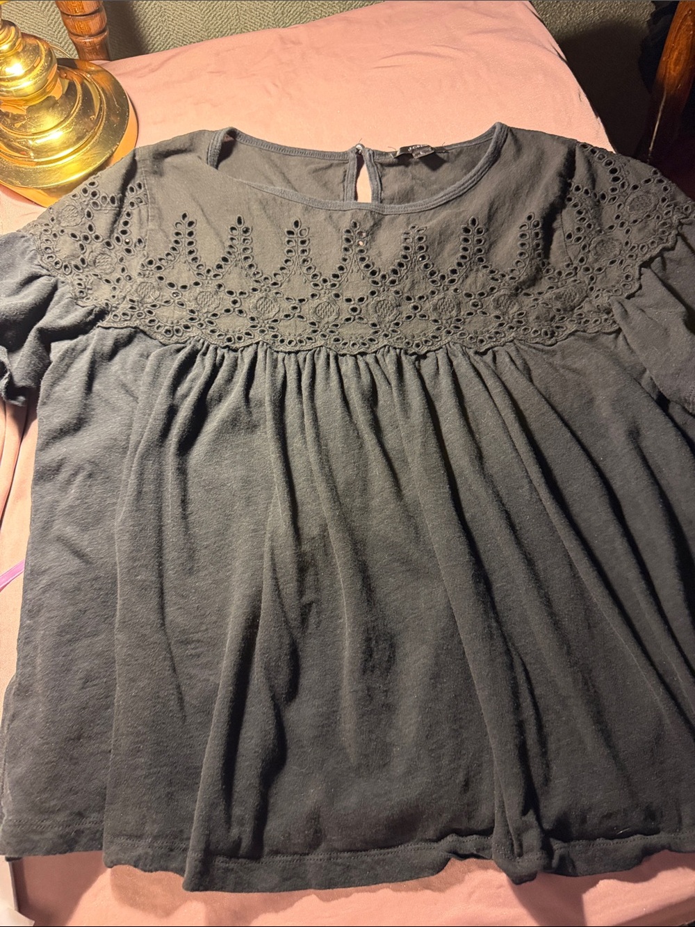 J. Crew Black Eyelet Yoke Peasant Tunic